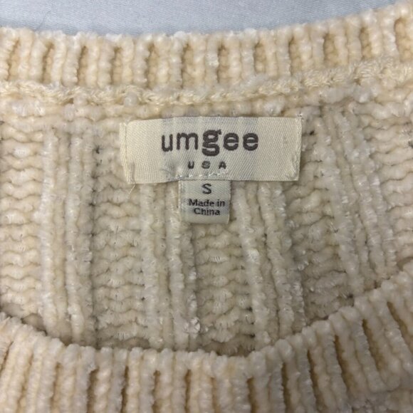 UMGEE Small Chenille Ivory Long Sleeve Sweater Hi Lo Hem Texture Soft - Picture 2 of 3
